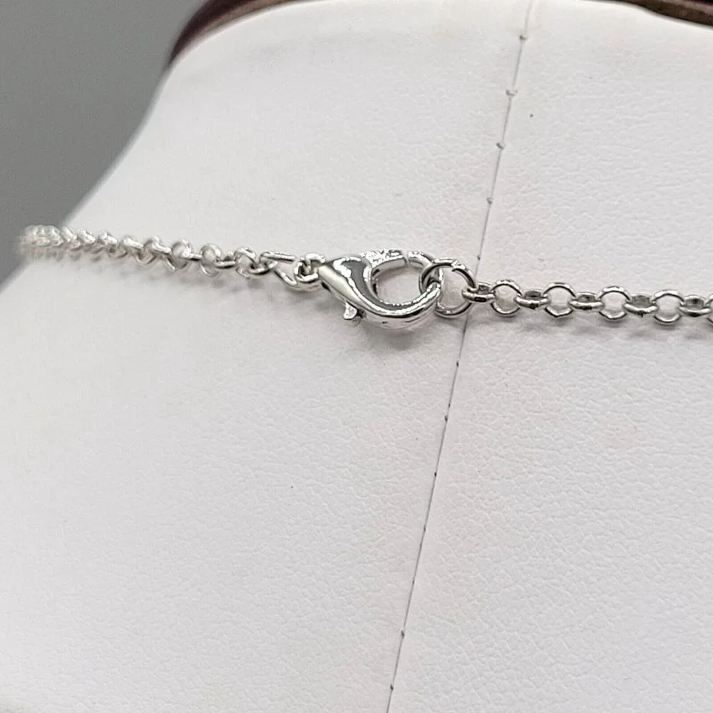 Womens Round Mother Of Pearl Pendant Silver Tone Round Link Chain Necklace 22 in - Picture 6 of 8